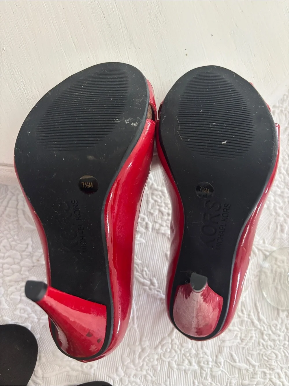 MICHAEL KORS Red Patent Peep-Toe Heels